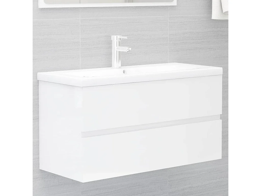 Armoire d'évier lavabo intégré blanc brillant bois d'ingénierie