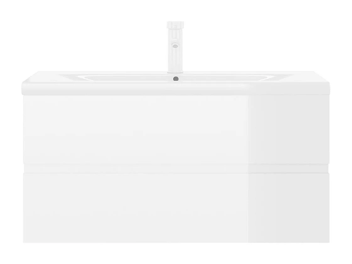 Armoire d'évier lavabo intégré blanc brillant bois d'ingénierie