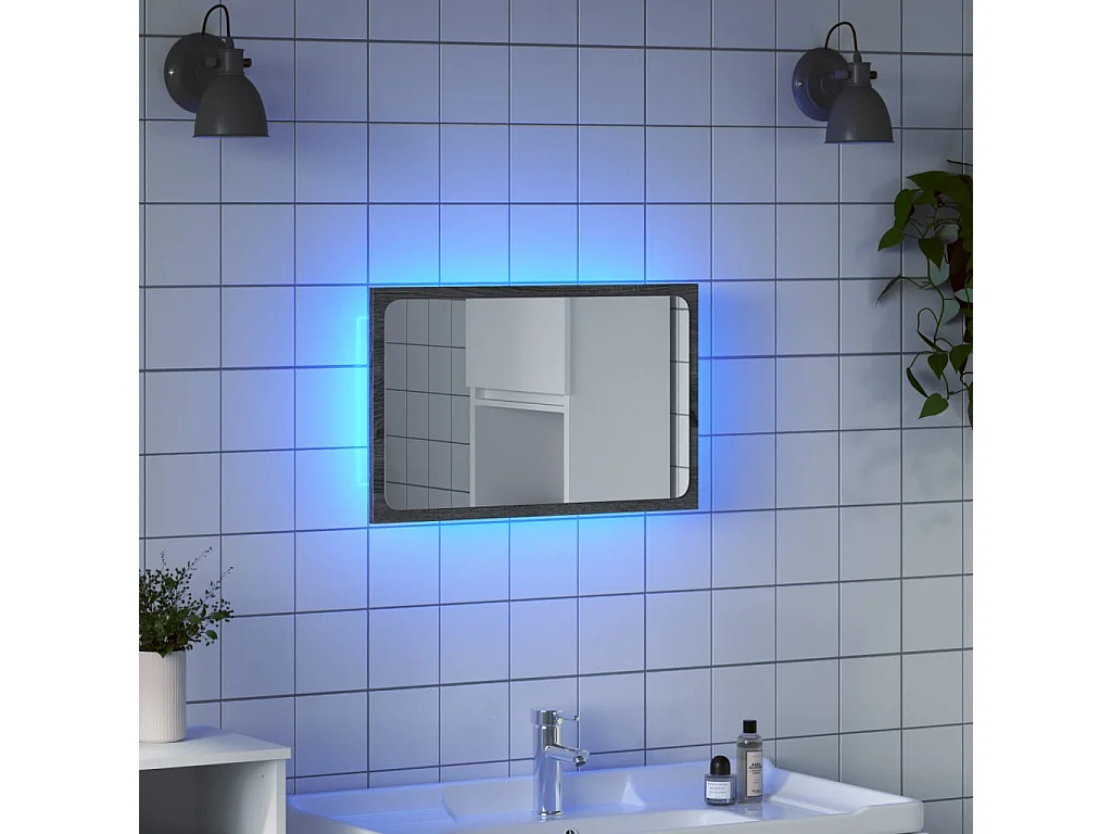 Miroir de salle de bain à LED sonoma gris bois d'ingénierie