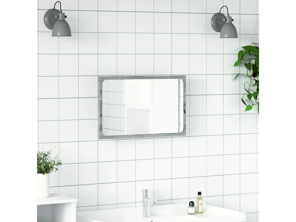 Miroir de salle de bain à LED sonoma gris bois d'ingénierie