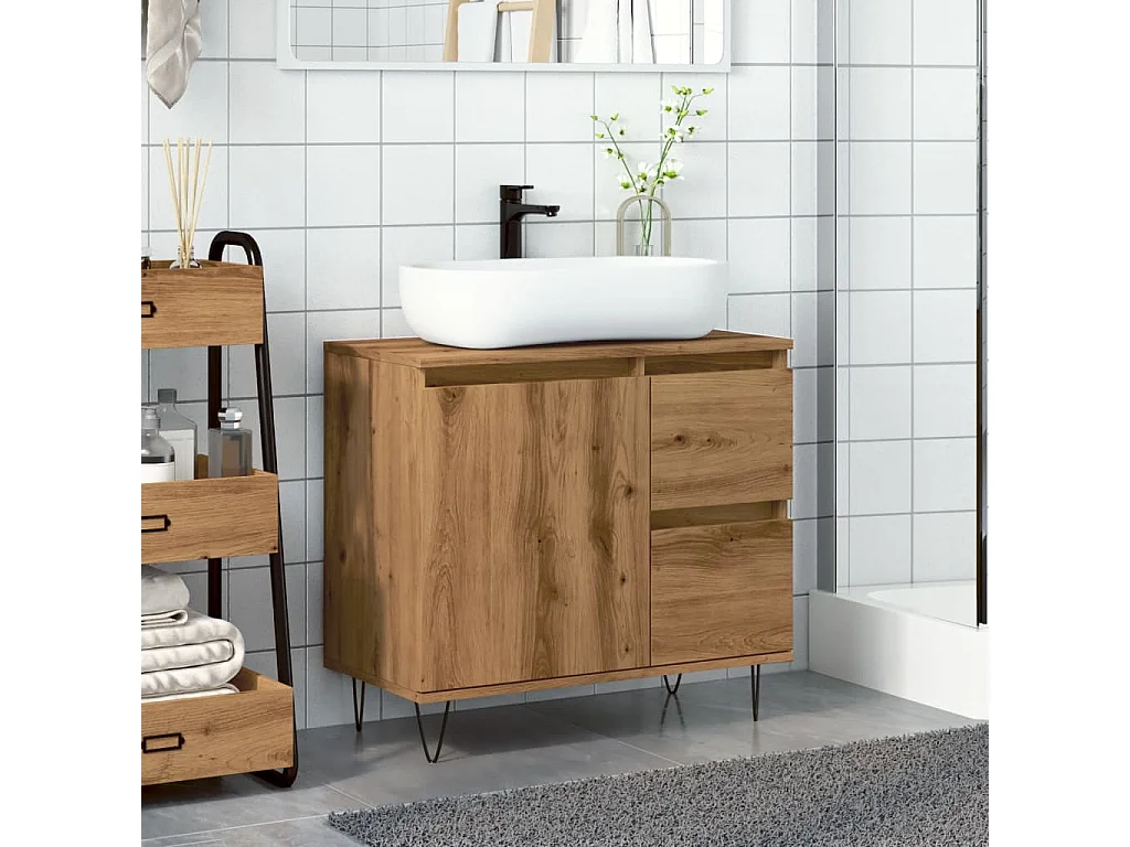 Mobile lavabo da bagno artigianale in rovere 65x33x60 cm