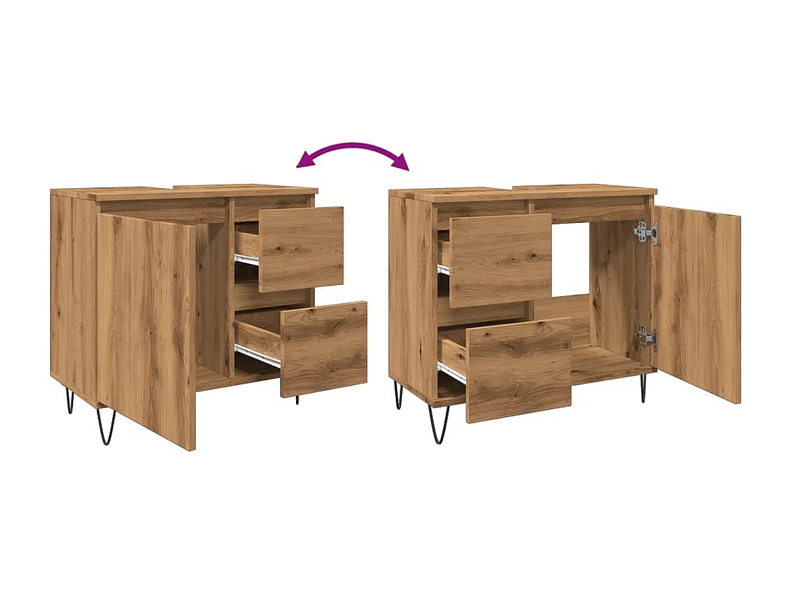 Mobile lavabo da bagno artigianale in rovere 65x33x60 cm