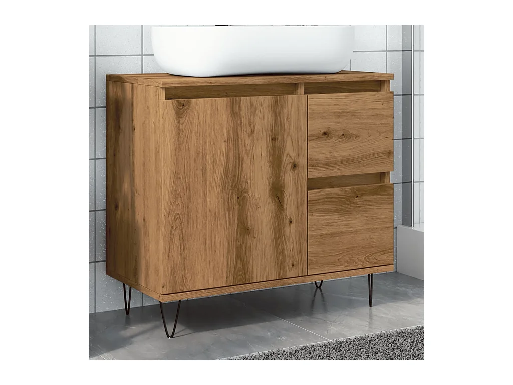 Armoire de lavabo de salle de bain chêne artisanal 65x33x60 cm