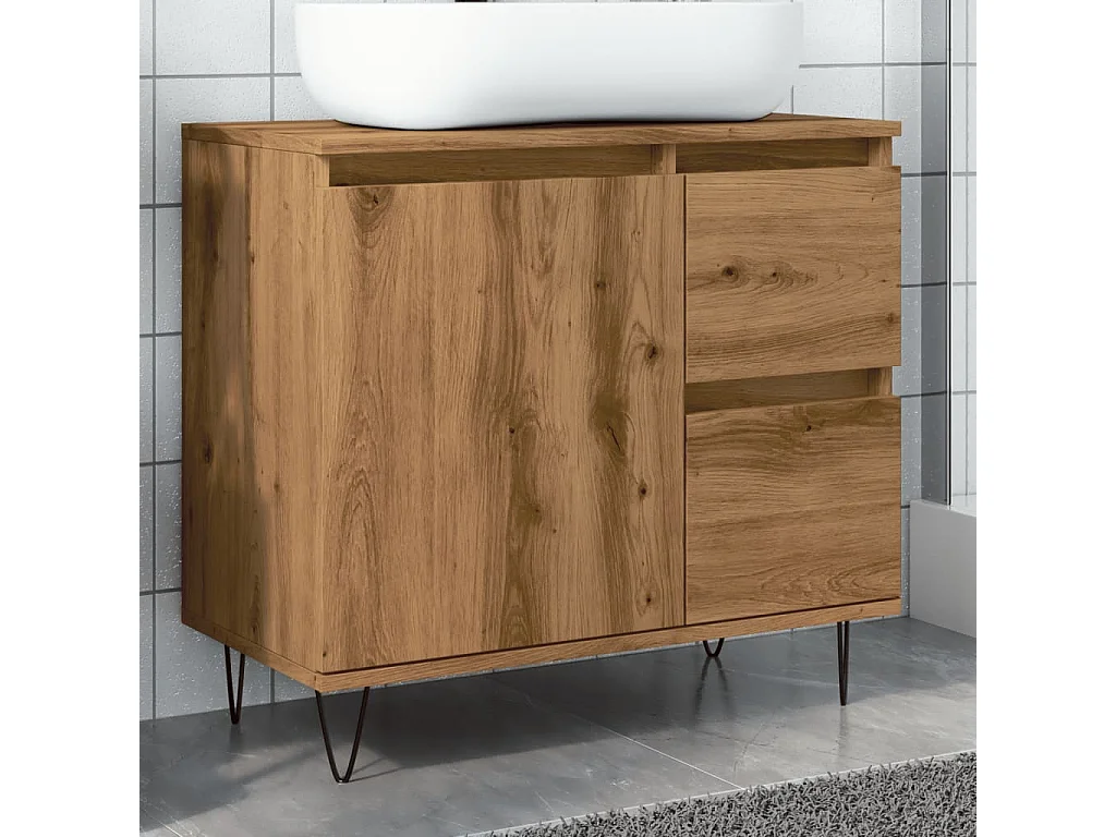Armoire de lavabo de salle de bain chêne artisanal 65x33x60 cm