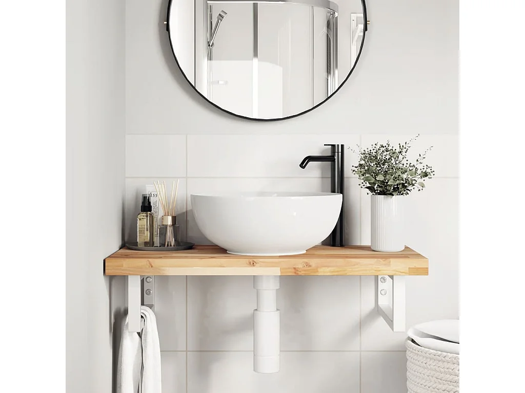 Estante de lavabo de pared acero y madera maciza de acacia
