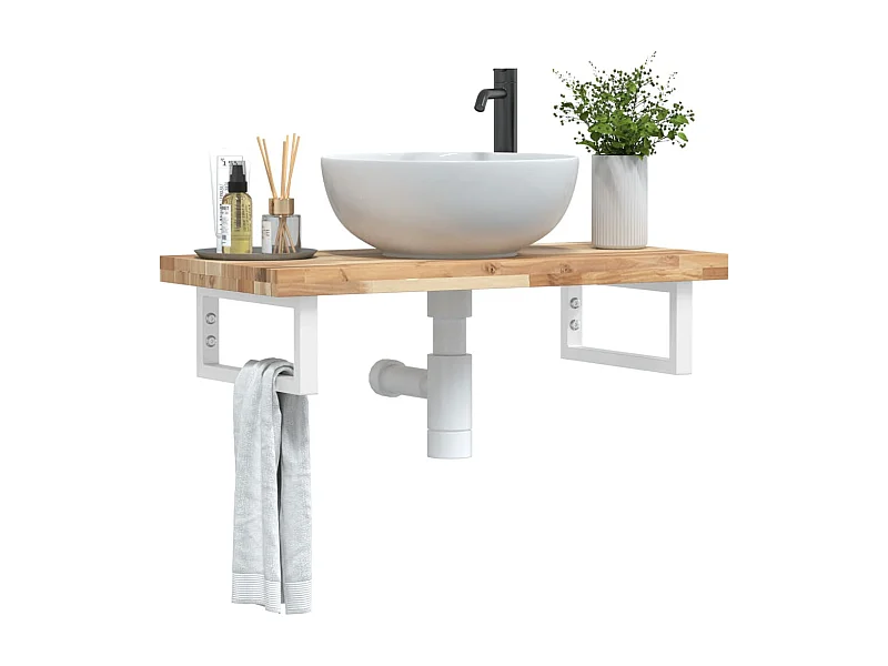Estante de lavabo de pared acero y madera maciza de acacia