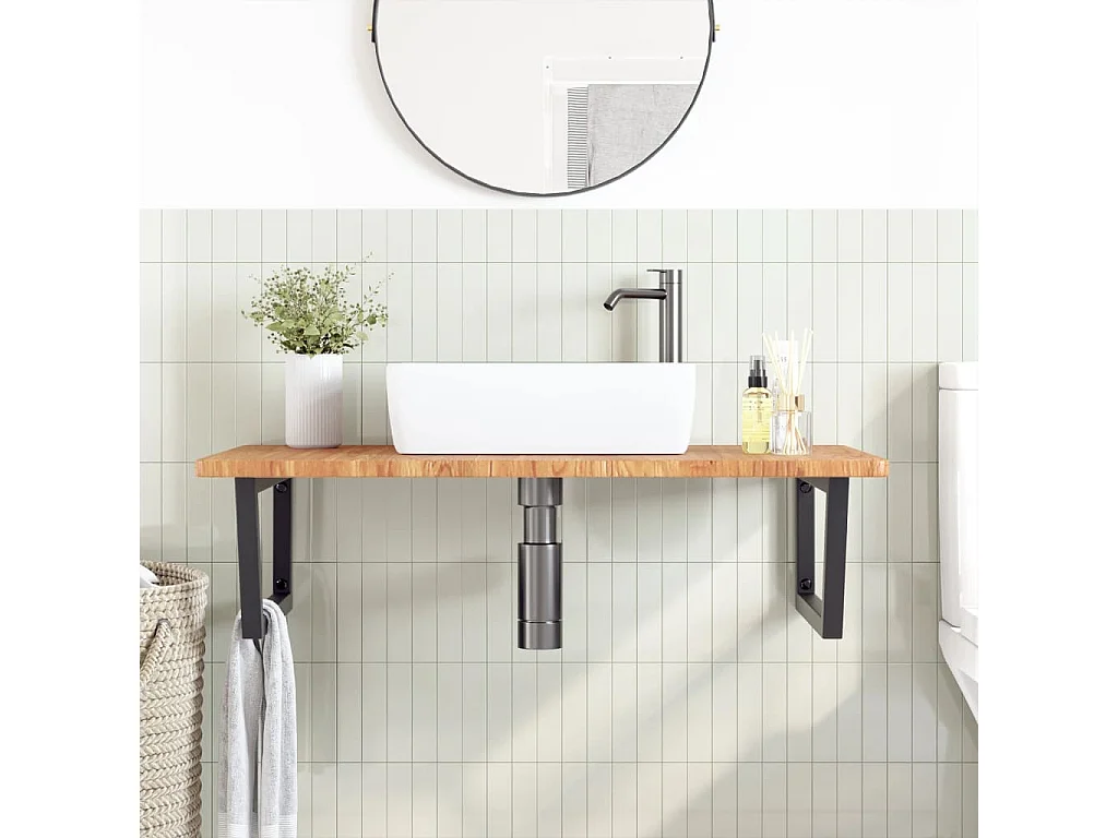 Étagère de vasque murale acier et bois de chêne massif