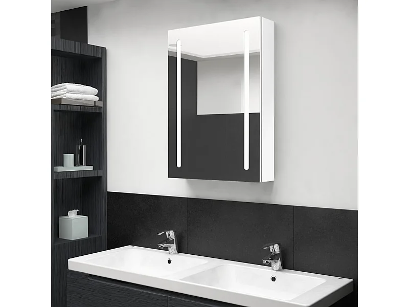 Armoire de salle de bain à miroir LED Blanc brillant 50x13x70cm