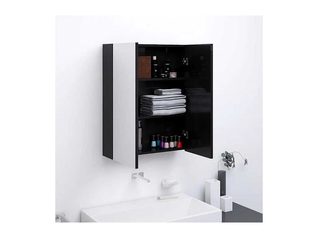 Armoire à miroir de salle de bain 60x15x75 cm MDF Noir brillant