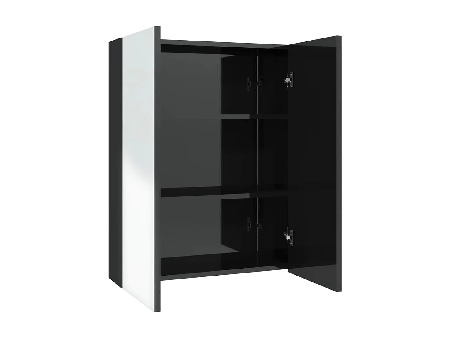 Armadietto a Specchio per Bagno 60x15x75 cm MDF Nero Lucido