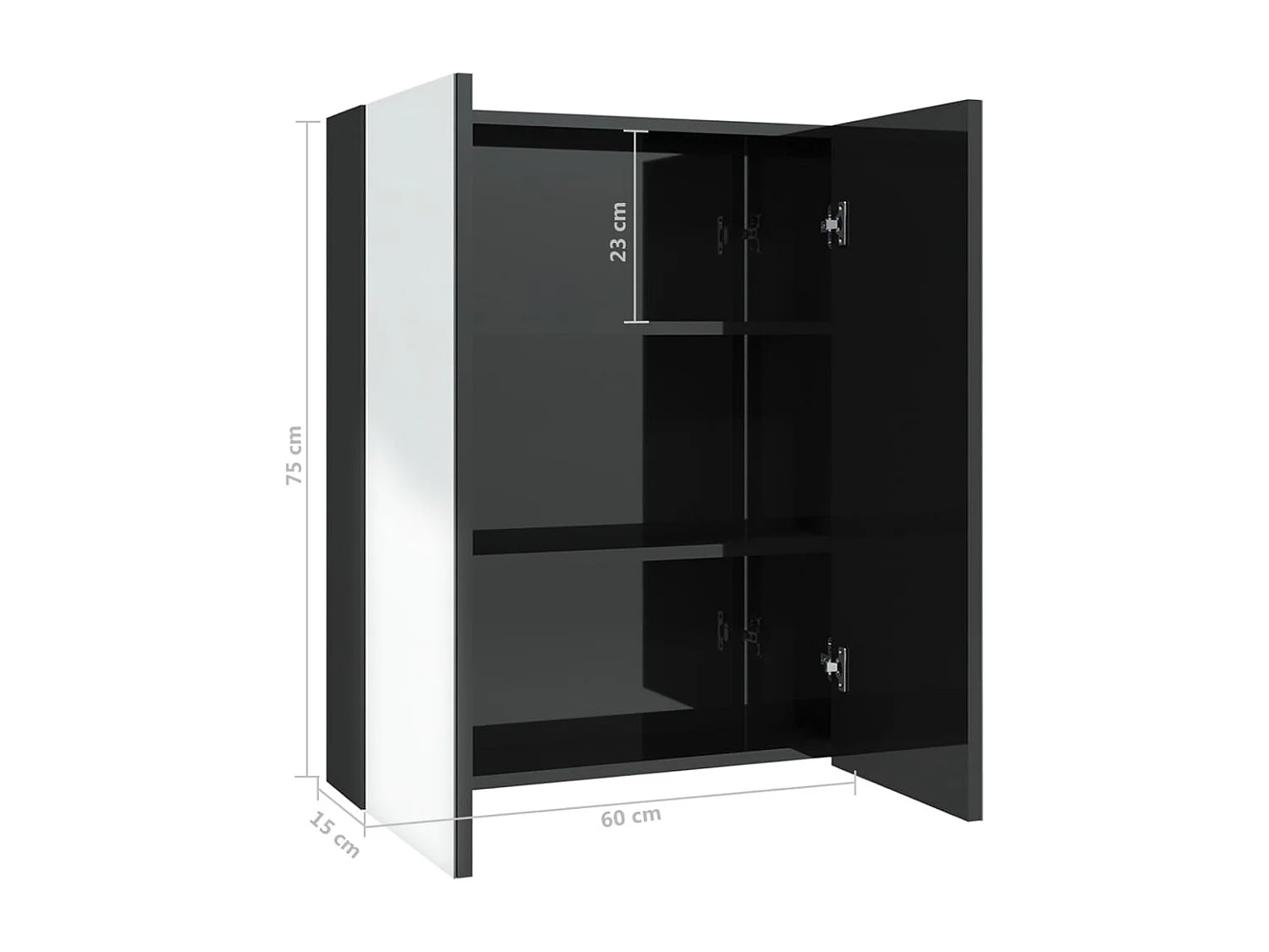 Armadietto a Specchio per Bagno 60x15x75 cm MDF Nero Lucido