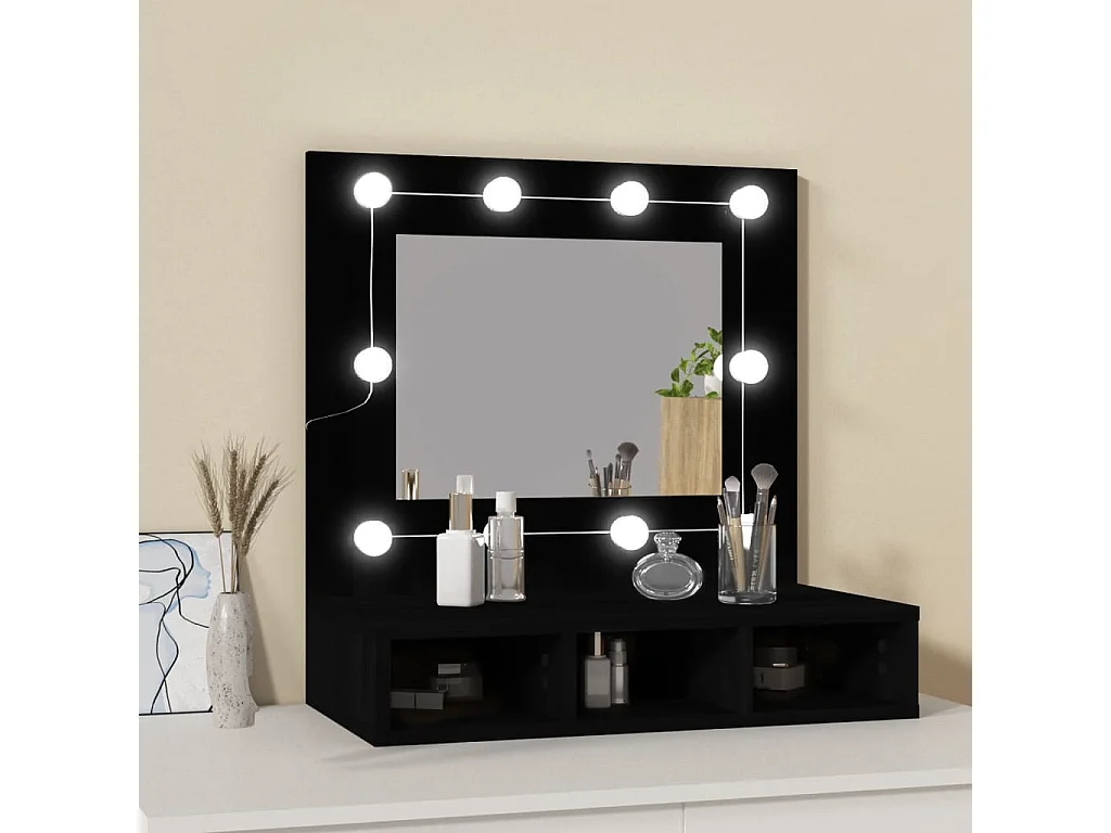 Armário espelhado com luzes LED 60x31,5x62 cm preto