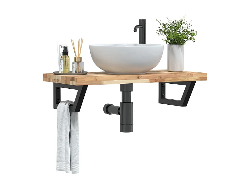 Estante de lavabo de pared acero y madera maciza de acacia