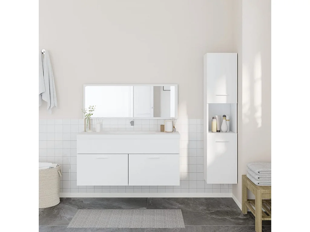 Set di mobili da bagno da 3 pezzi in legno composito bianco