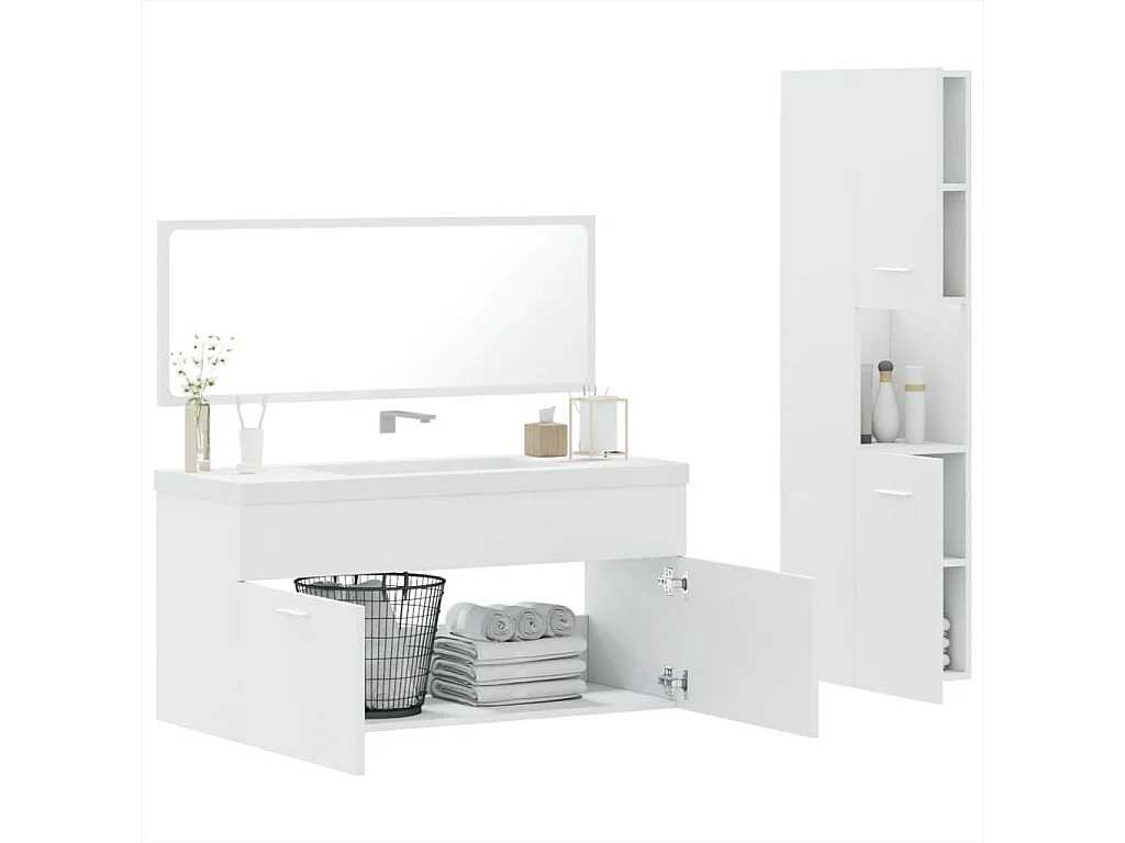 Set di mobili da bagno da 3 pezzi in legno composito bianco