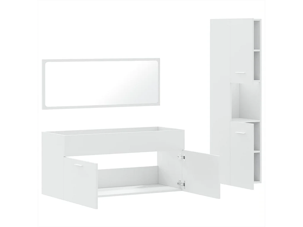 Set di mobili da bagno da 3 pezzi in legno composito bianco