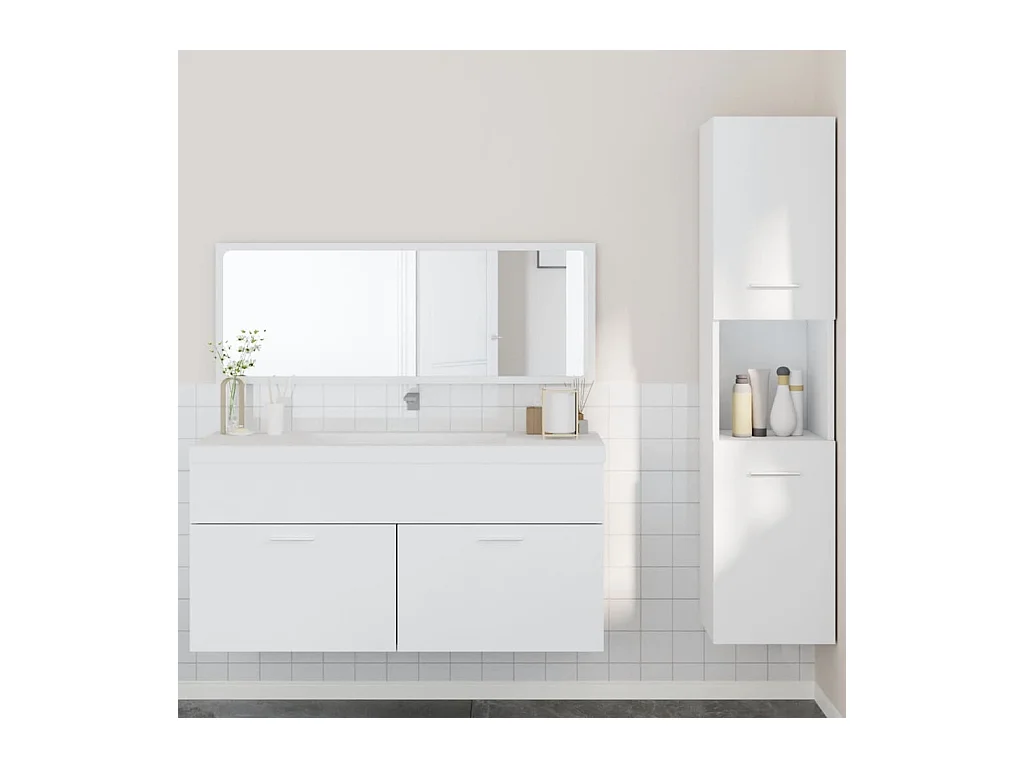 Set di mobili da bagno da 3 pezzi in legno composito bianco