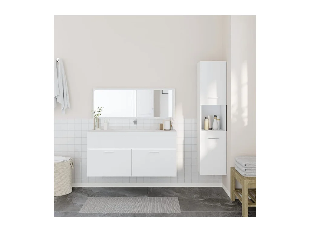 Ensemble de meubles salle de bain 3 pcs blanc bois d'ingénierie