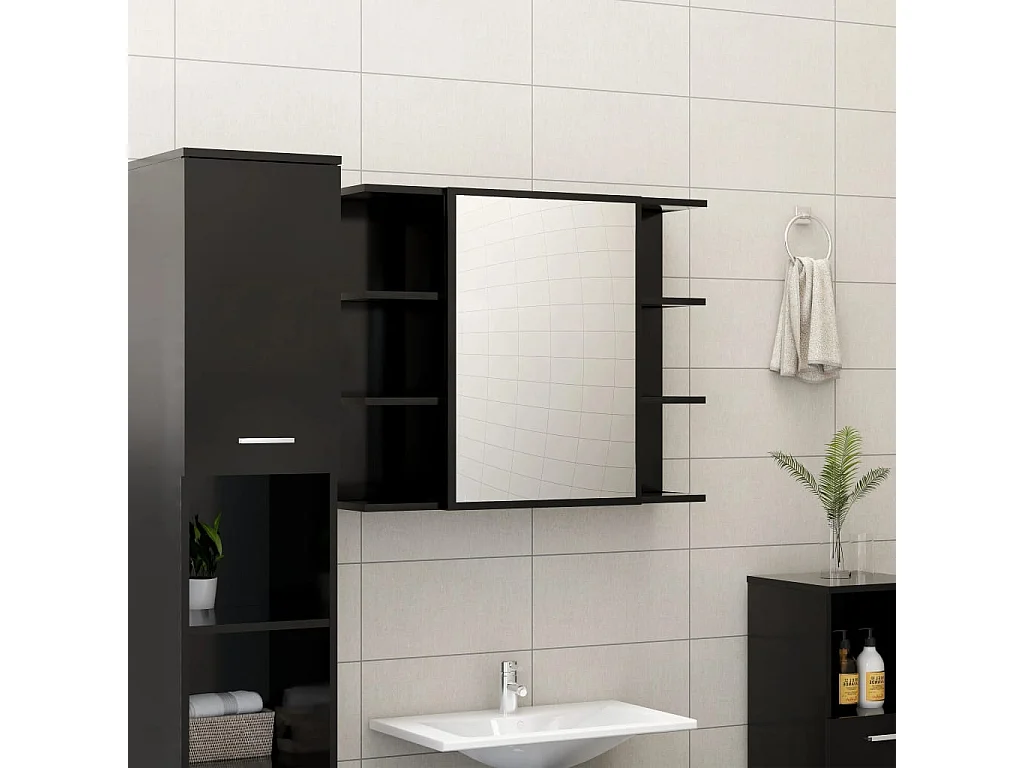 Mobile Bagno con Specchio Nero 80x20,5x64 cm Legno Multistrato