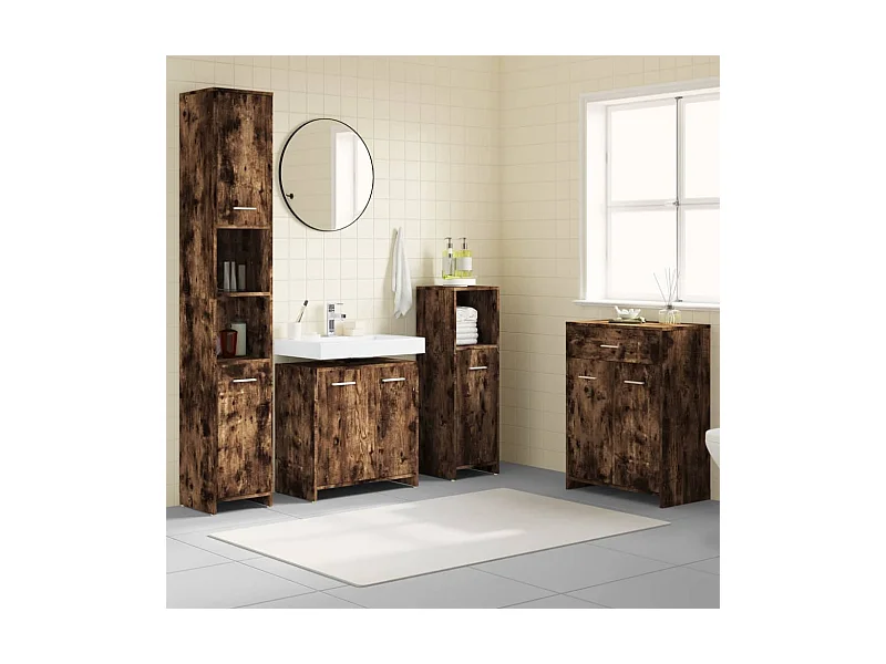 4-teiliges Badezimmermöbel-Set aus geräuchertem Eichenholz