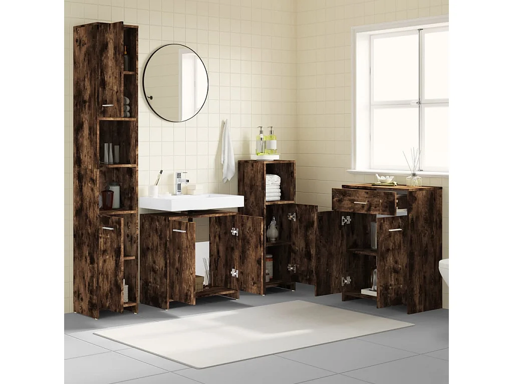 Ensemble de meubles de salle de bain 4 pcs Chêne fumé Bois
