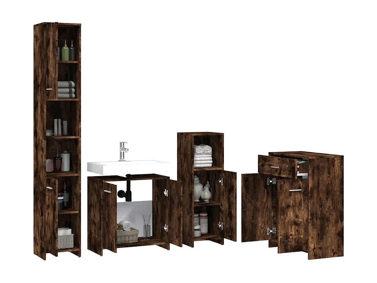 Ensemble de meubles de salle de bain 4 pcs Chêne fumé Bois