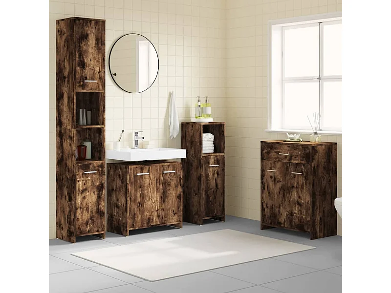 Ensemble de meubles de salle de bain 4 pcs Chêne fumé Bois