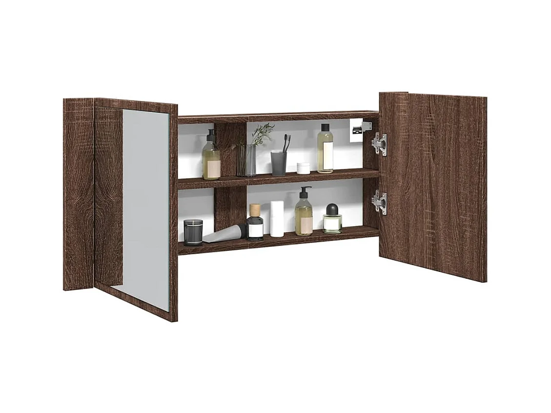 Armoire à miroir à LED de bain chêne marron 100x12x45 cm