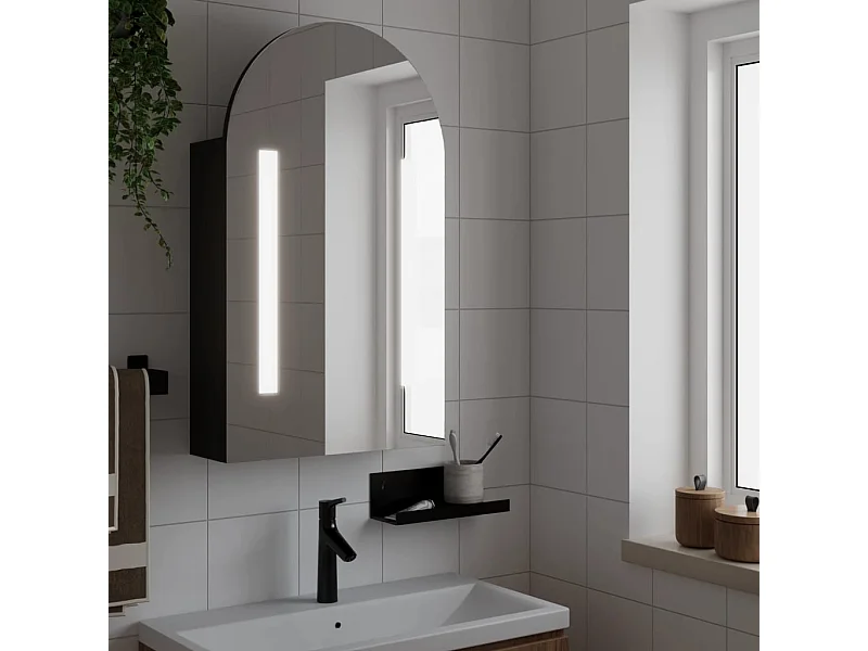 Armadietto Bagno con Specchio e LED ad Arco Nero 42x13x70 cm