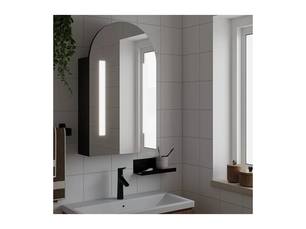 Armoire de bain à miroir avec LED arquée noir 42x13x70 cm