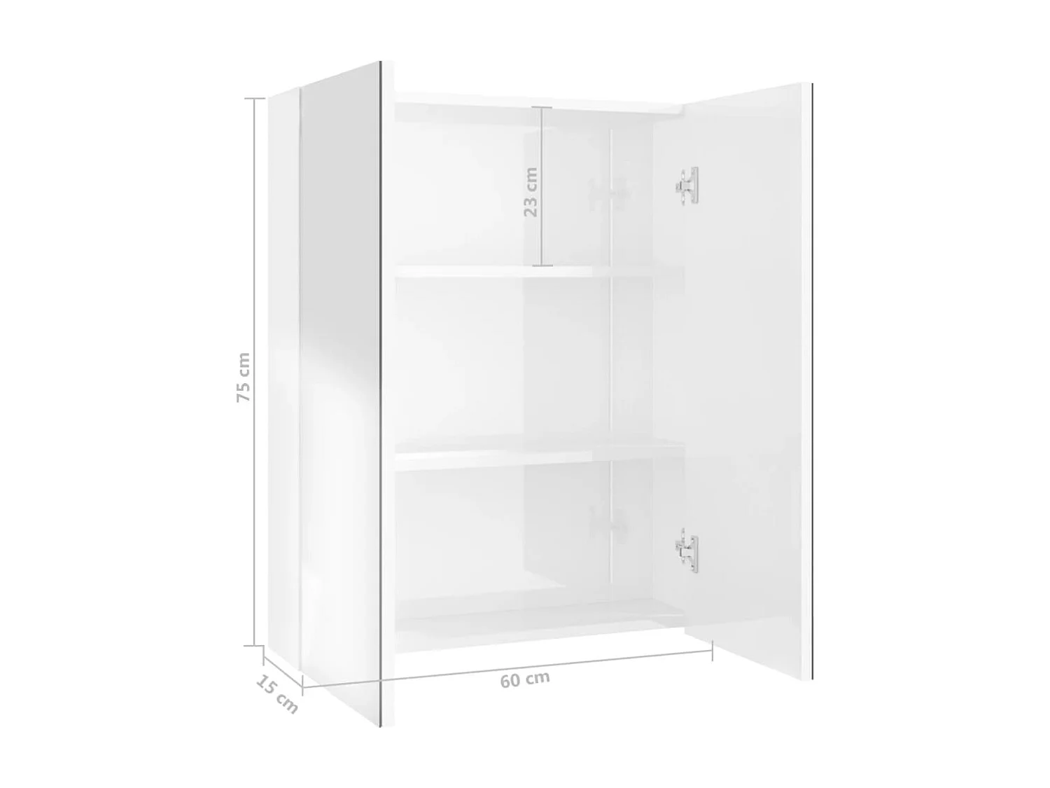 Armário espelhado p/ casa banho 60x15x75cm MDF branco brilhante