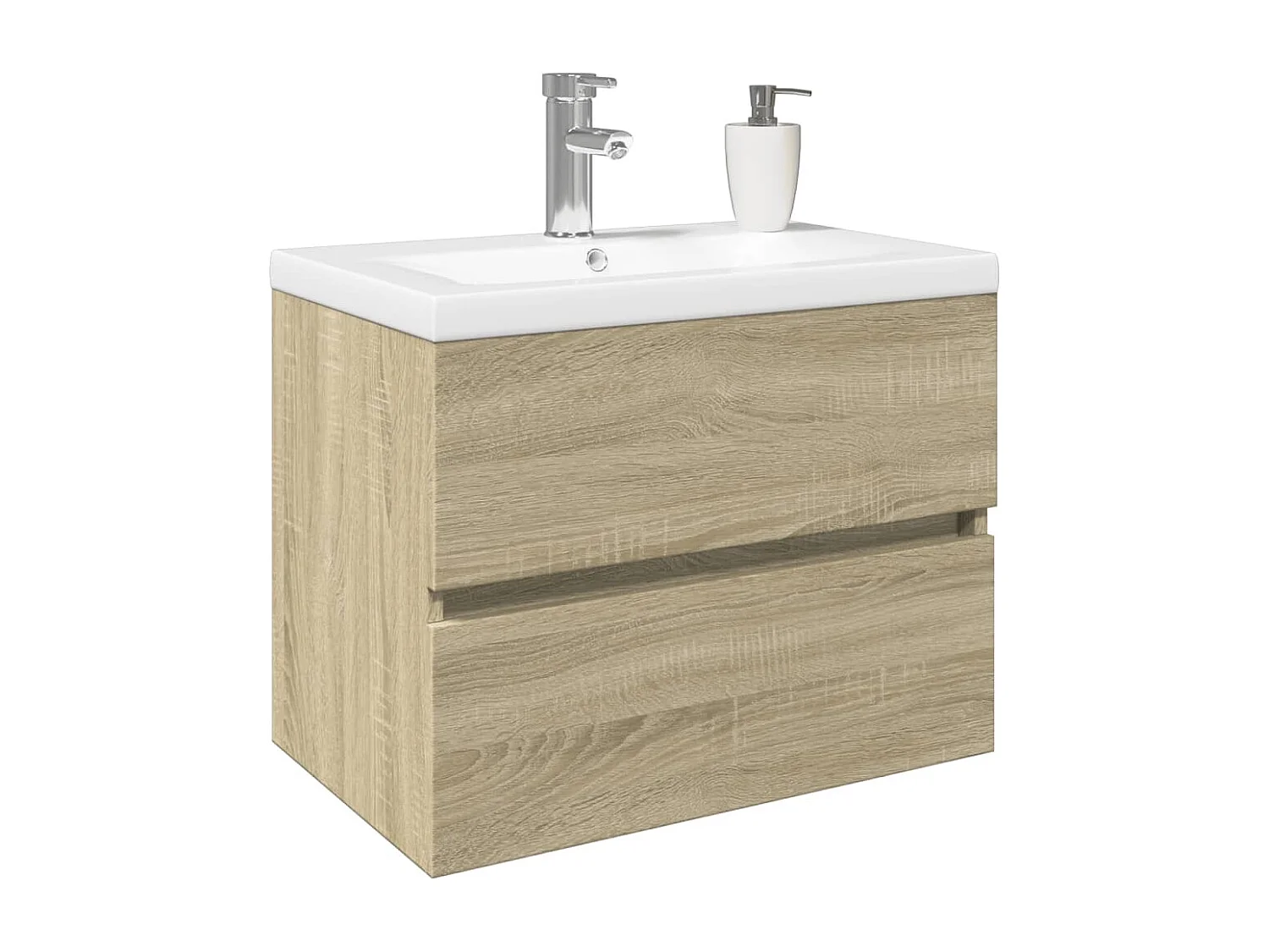 Ensemble de meubles de bain 2pcs céramique et bois d'ingénierie