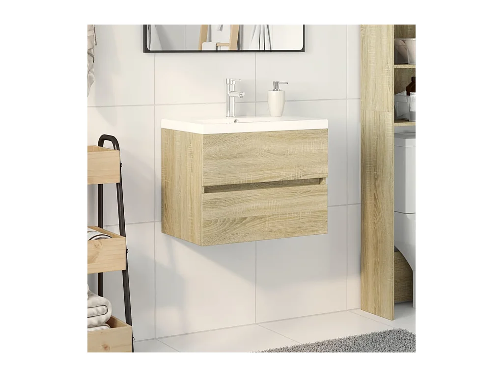 Set Mobili da Bagno 2 pz in Ceramica e Legno Multistrato