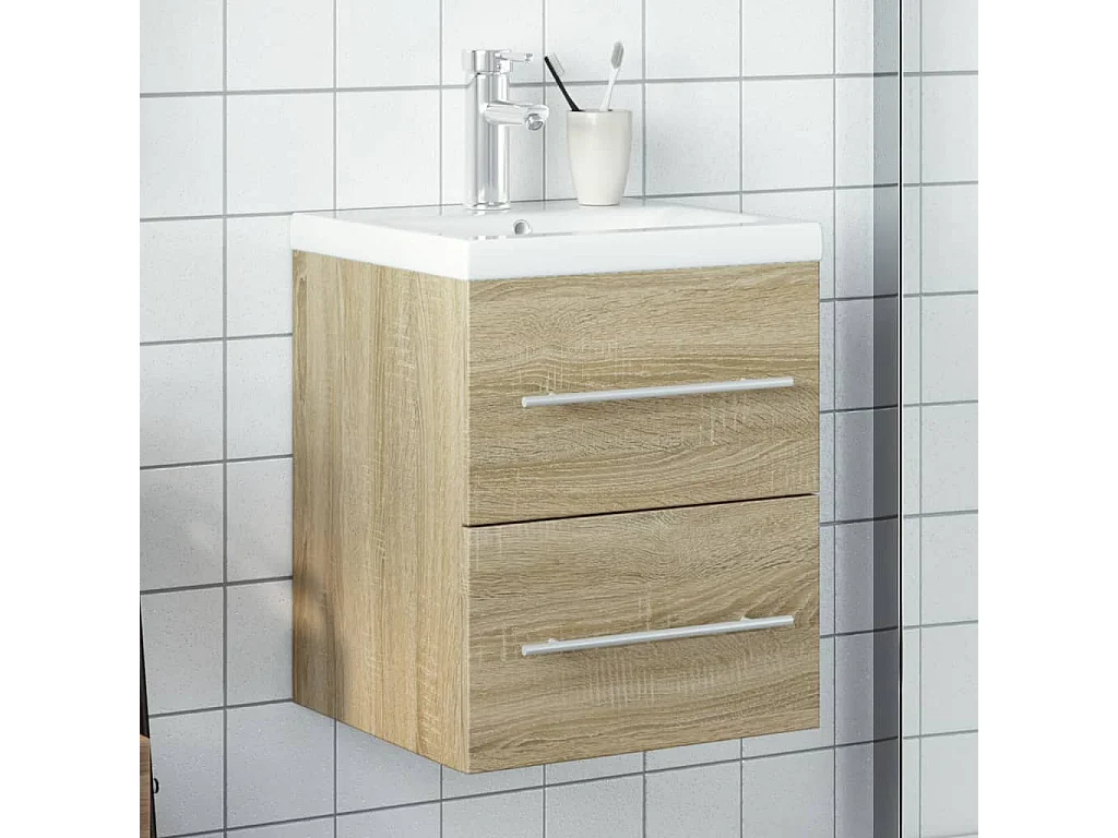 Armoire lavabo de salle de bain et bassin intégré chêne sonoma