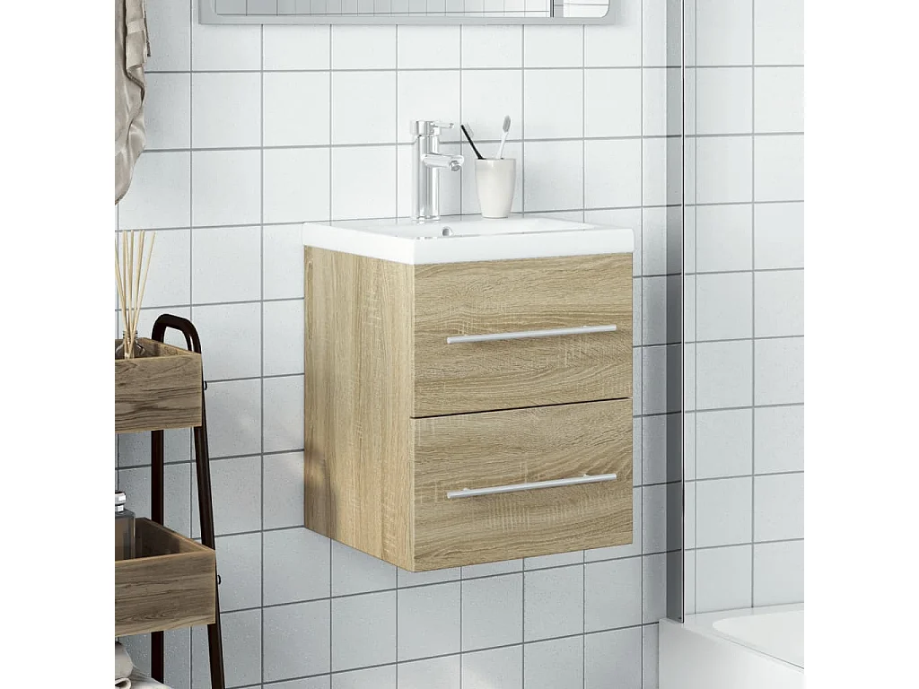 Armoire lavabo de salle de bain et bassin intégré chêne sonoma