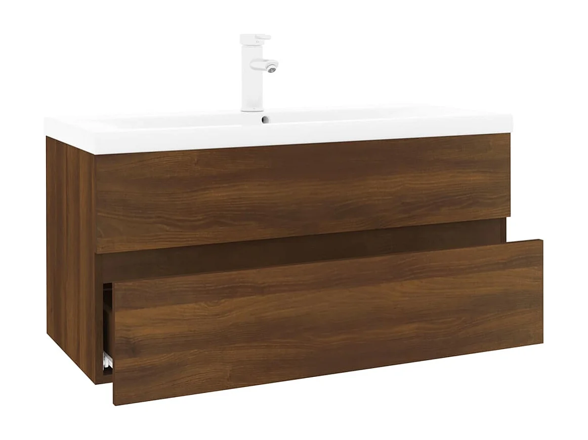 Meuble lavabo avec bassin intégré Chêne brun Bois d'ingénierie