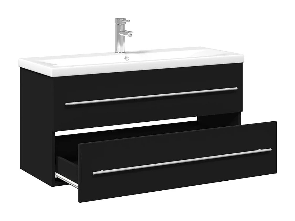 Waschbeckenunterschrank mit Einbaubecken Schwarz