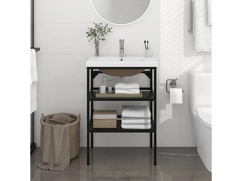 Telaio per Lavabo da Bagno con Lavabo Integrato Nero in Ferro