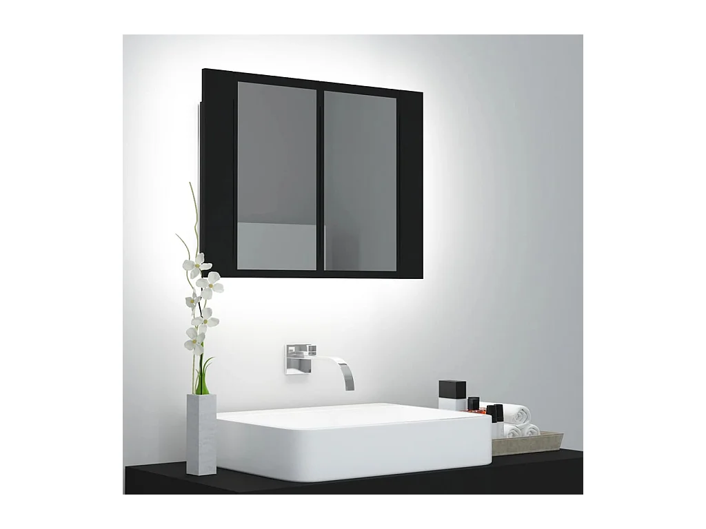 LED-Bad-Spiegelschrank Schwarz 60x12x45 cm Acryl