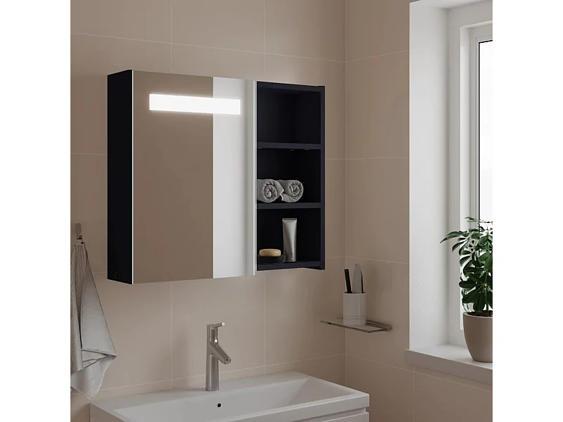 Armadietto Bagno con Specchio e LED Grigio 60x13x52 cm