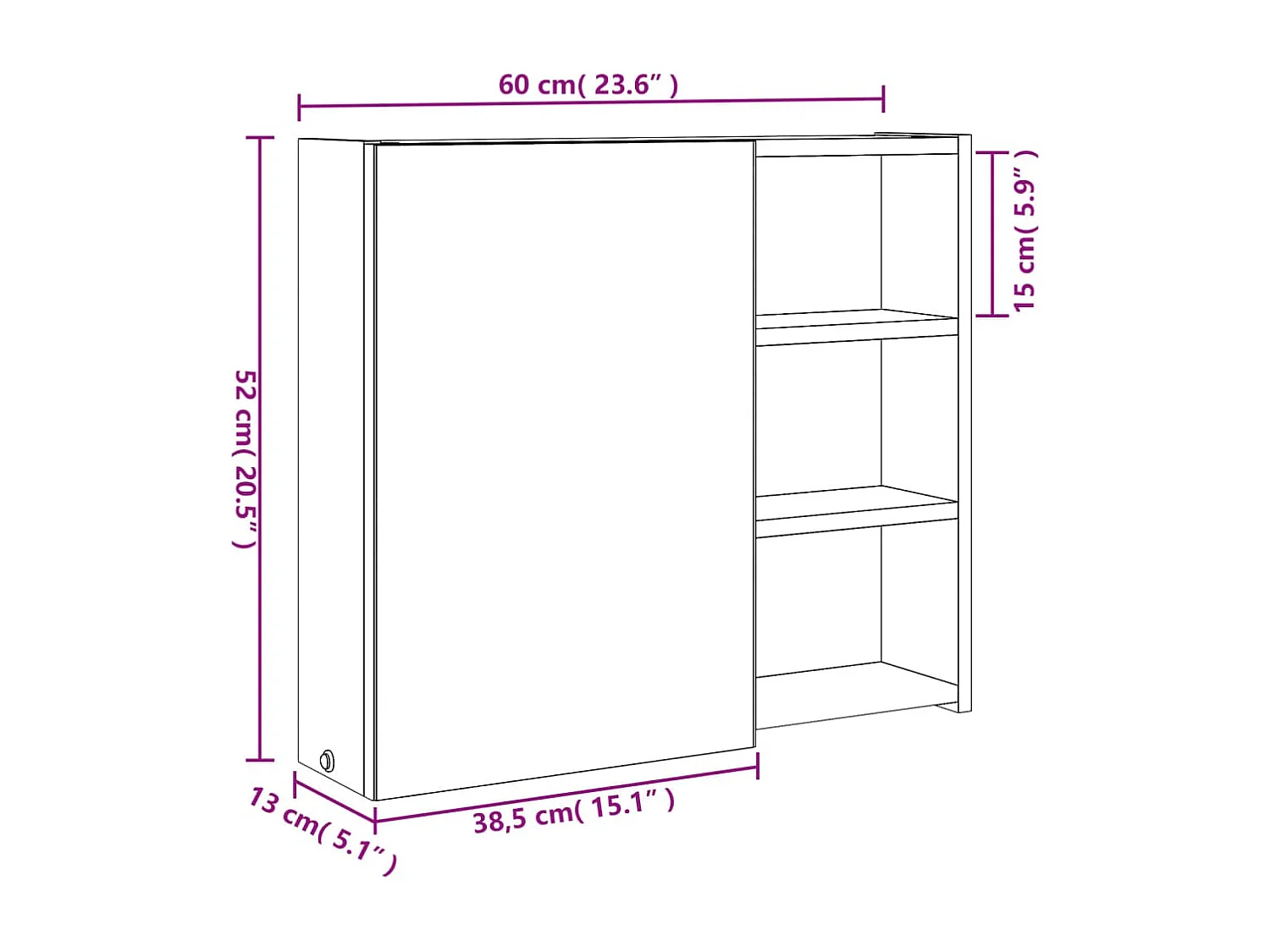 Armoire de salle de bain à miroir avec LED gris 60x13x52 cm