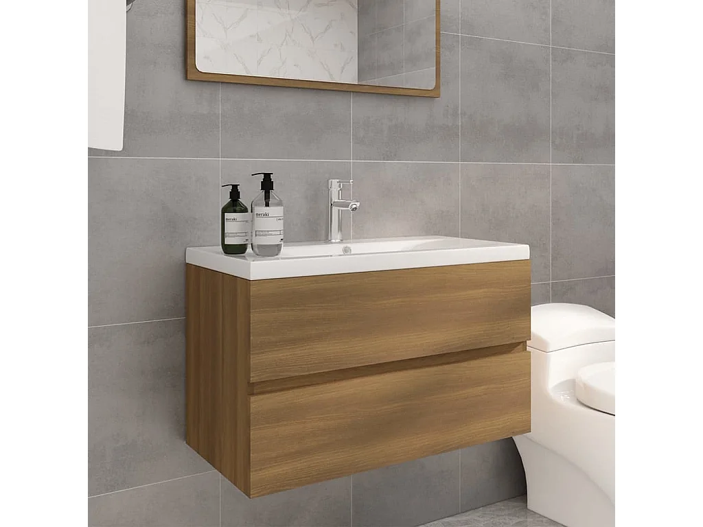 Meuble lavabo avec bassin intégré Chêne brun Bois d'ingénierie