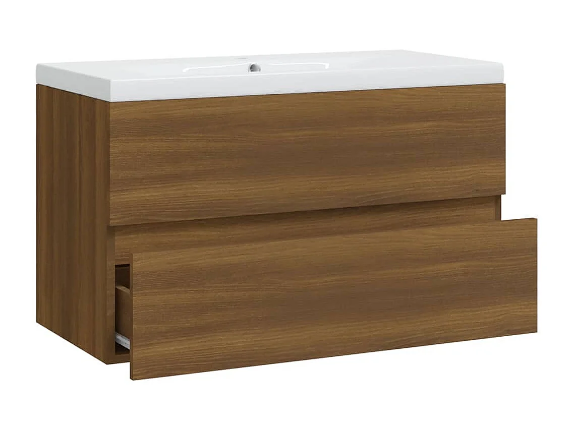 Meuble lavabo avec bassin intégré Chêne brun Bois d'ingénierie