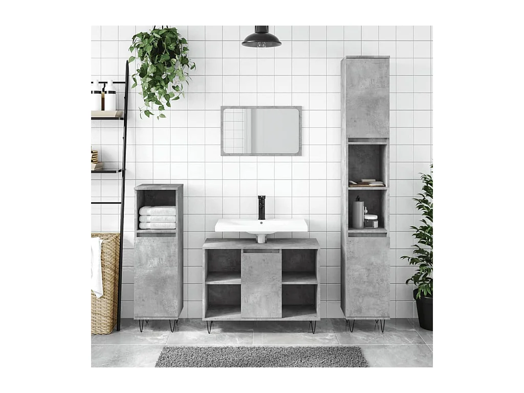Armadietto Bagno Grigio Cemento 30x30x100 cm Legno Multistrato