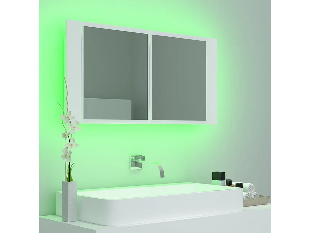 Armoire salle de bain à miroir LED Blanc 90x12x45 cm Acrylique