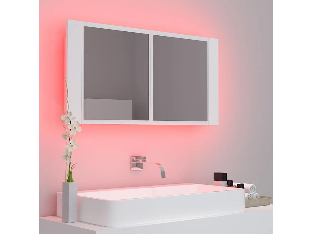 Armoire salle de bain à miroir LED Blanc 90x12x45 cm Acrylique