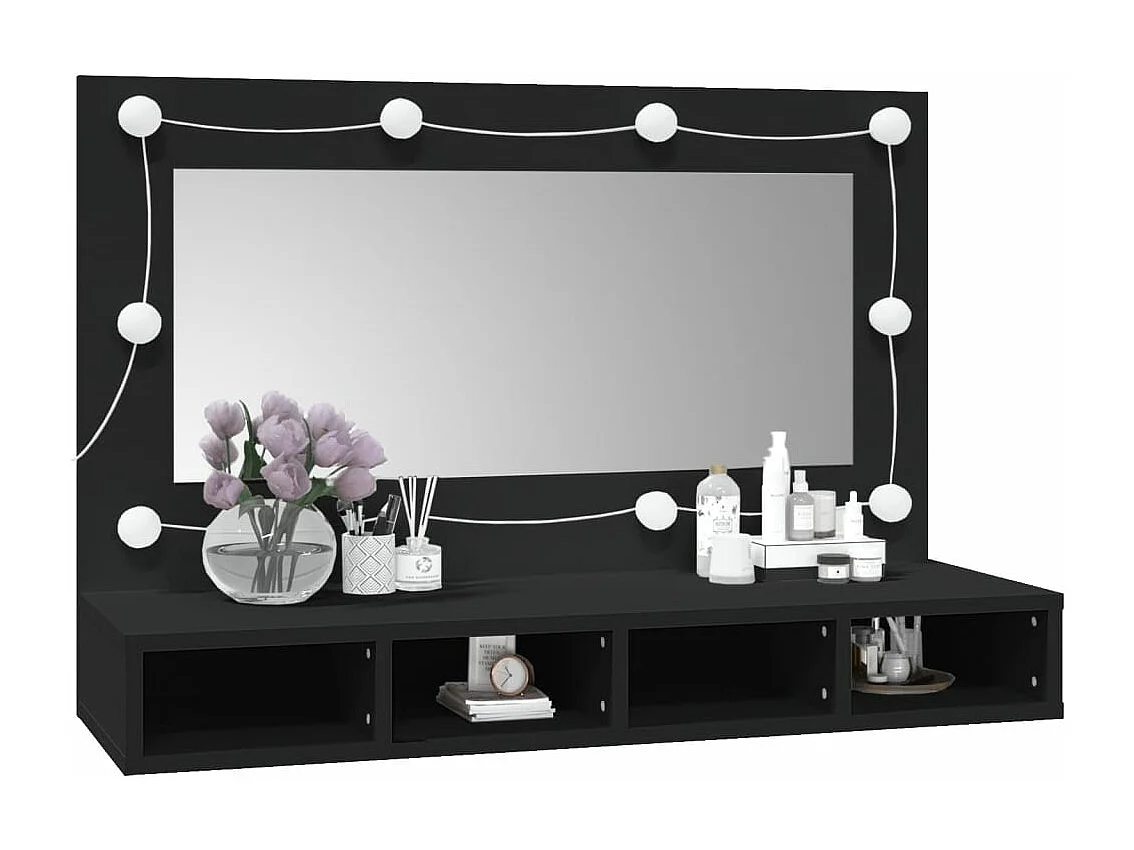 Armoire à miroir avec LED noir 90x31,5x62 cm