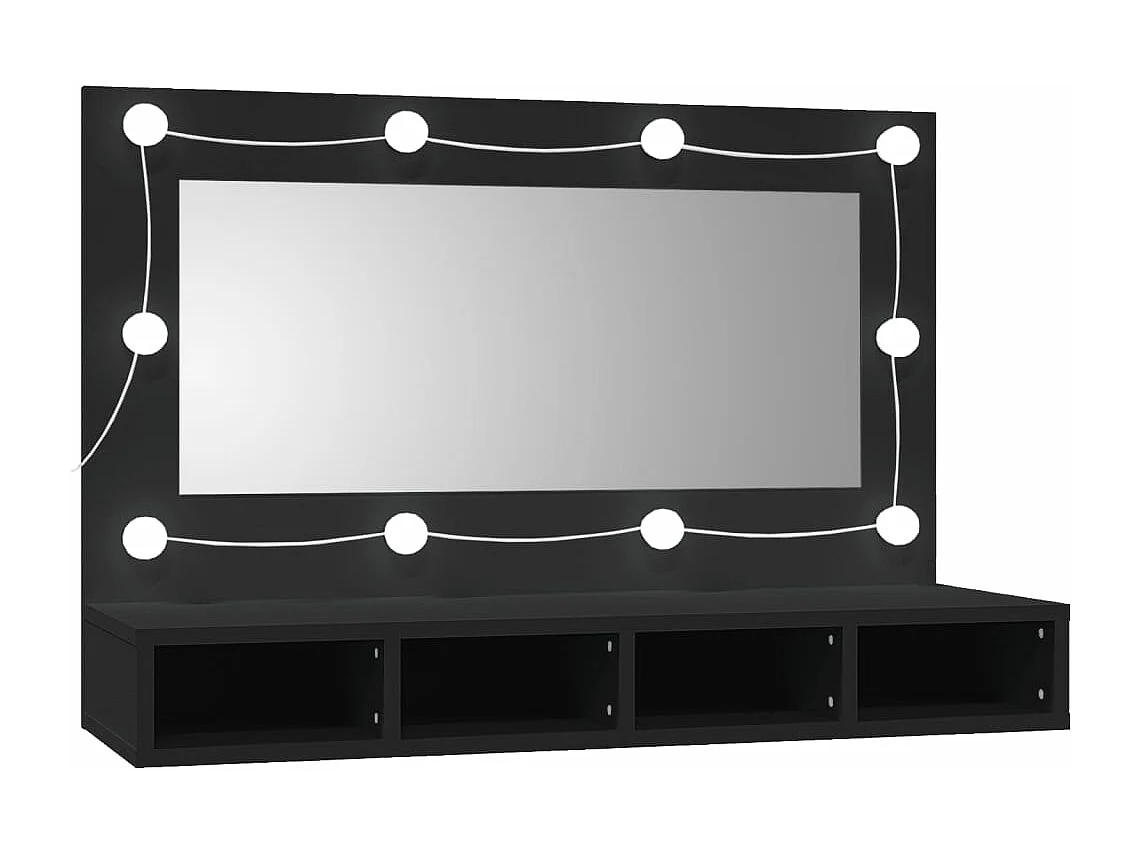 Armoire à miroir avec LED noir 90x31,5x62 cm