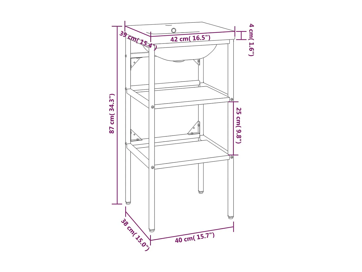 Estructura de baño con lavabo incorporado hierro negro