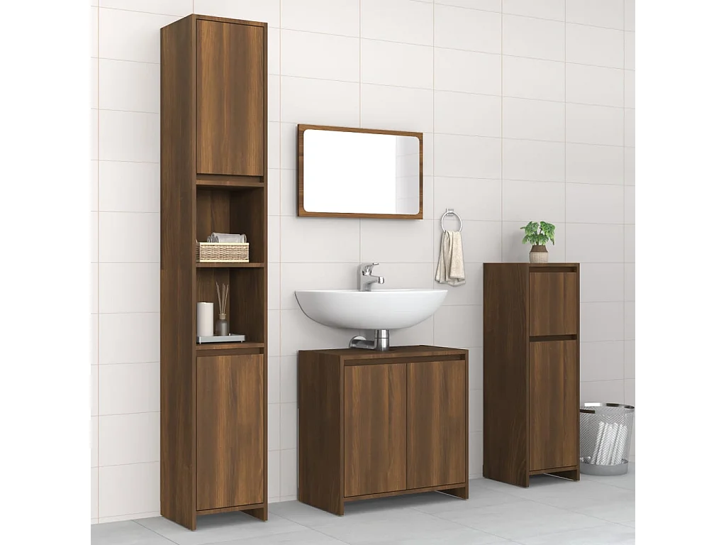 Set mobili da bagno 4 pz. Rovere marrone